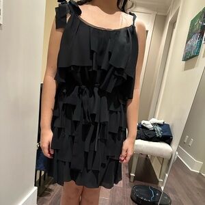 Chic Black Layered Dress with Bow Straps